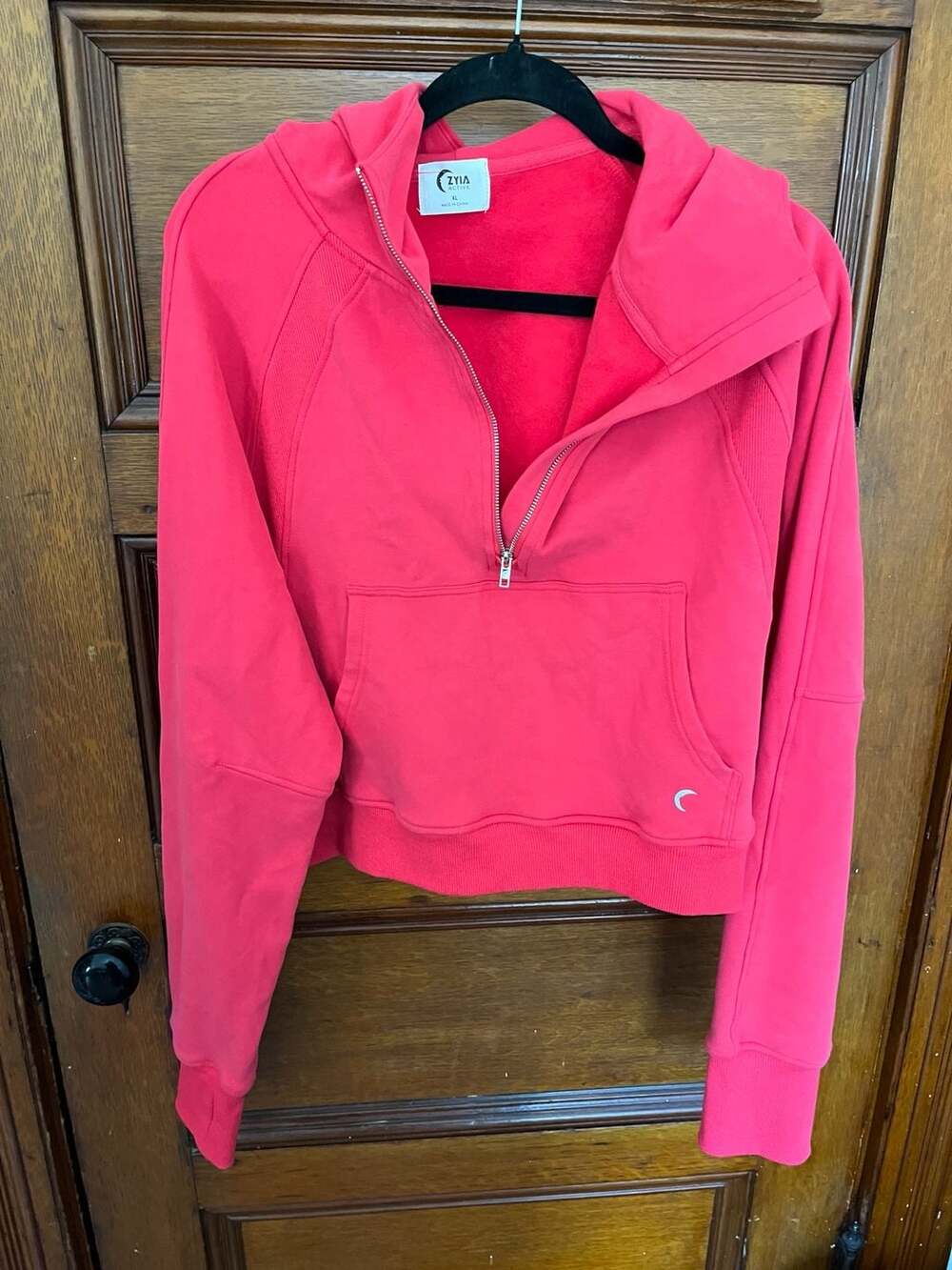 Zyia Active Flamingo Warm Up Half Zip Cropped Hoodie